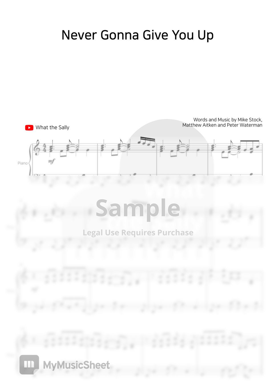 Rick Astley Never Gonna Give You Up (C Key Version) Sheets by What the Sally
