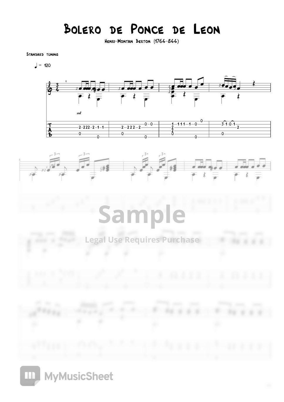 Henri montan berton bolero de ponce de leon tab 1staff by agape guitar