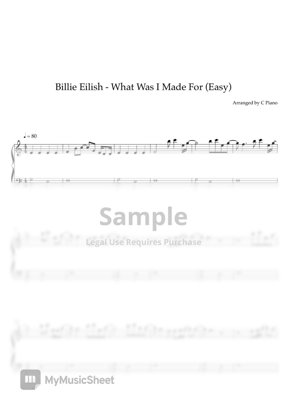 Billie Eilish - What Was I Made For (Easy Version) by C Piano