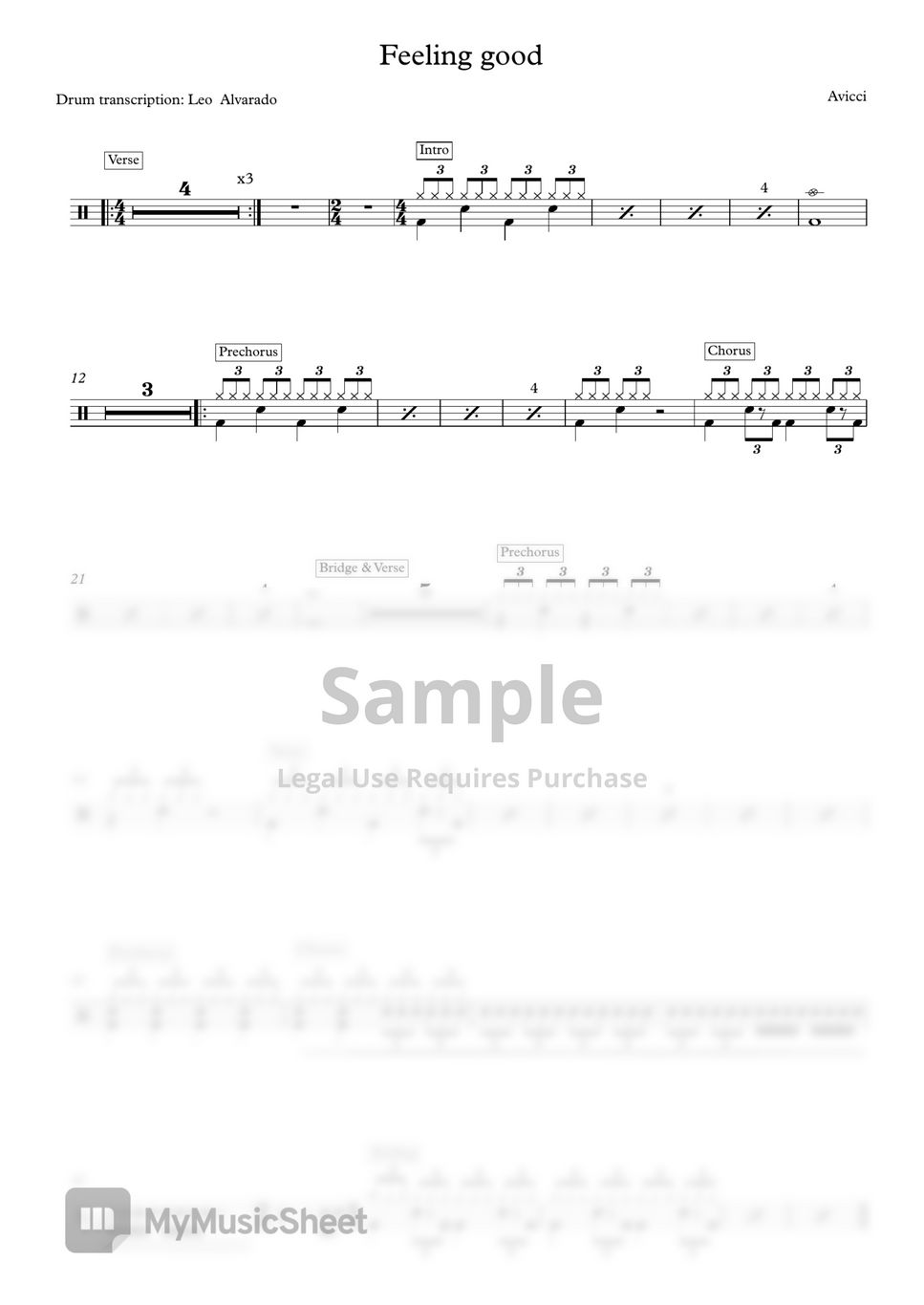 Avicci - Feeling good by Drum Transcription: Leo Alvarado