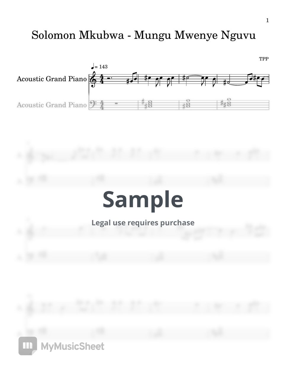 Solomon Mkubwa - Mungu Mwenye Nguvu (PIANO SHEET) by TPP