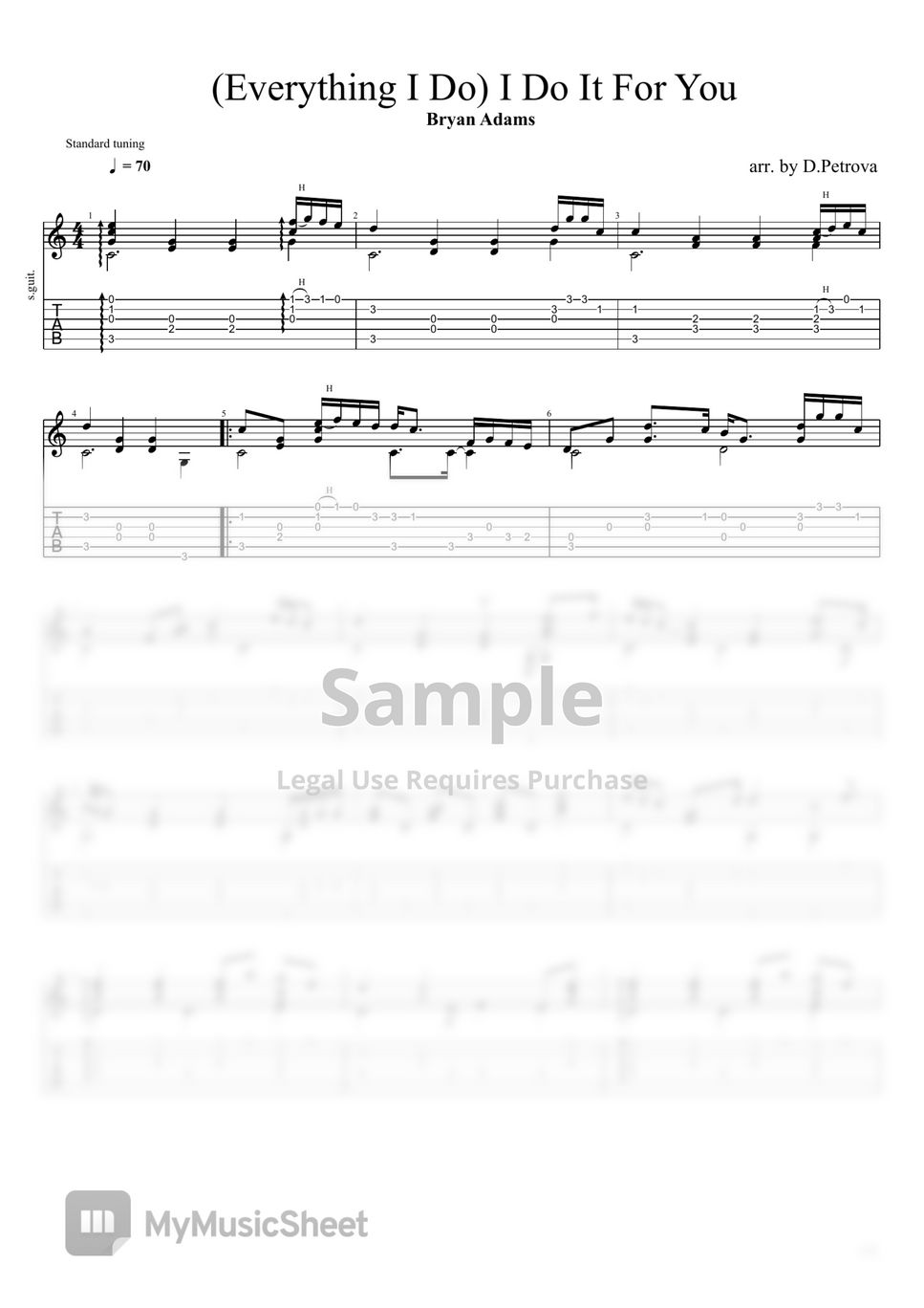 Bryan Adams - Everything I Do (I Do It For You) (Fingerstyle Guitar Arrangement, Standard Tuning, No Capo) by D.Petrova (Edora)