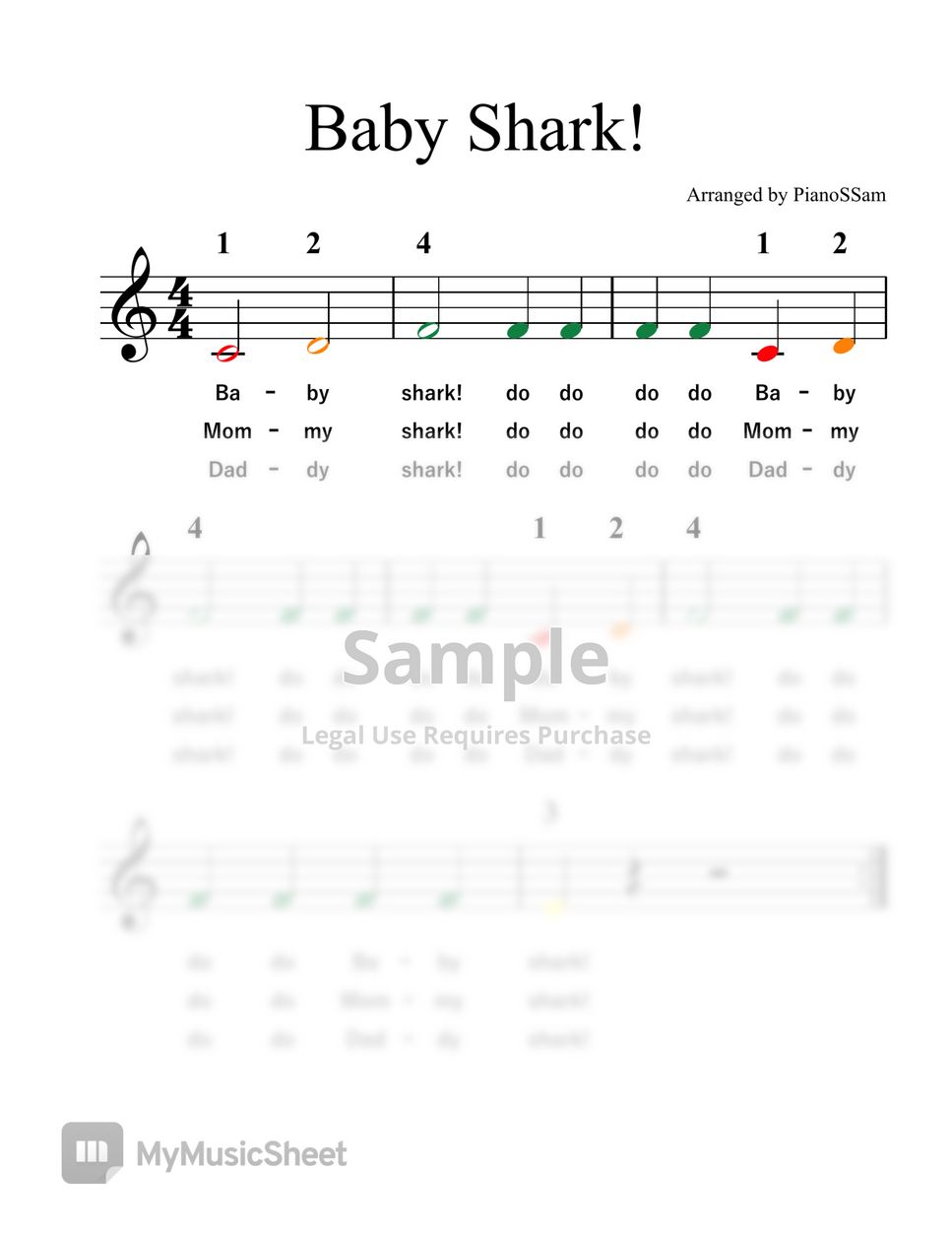 Public Domain - Baby Shark (Level 1) Sheets by PianoSSam