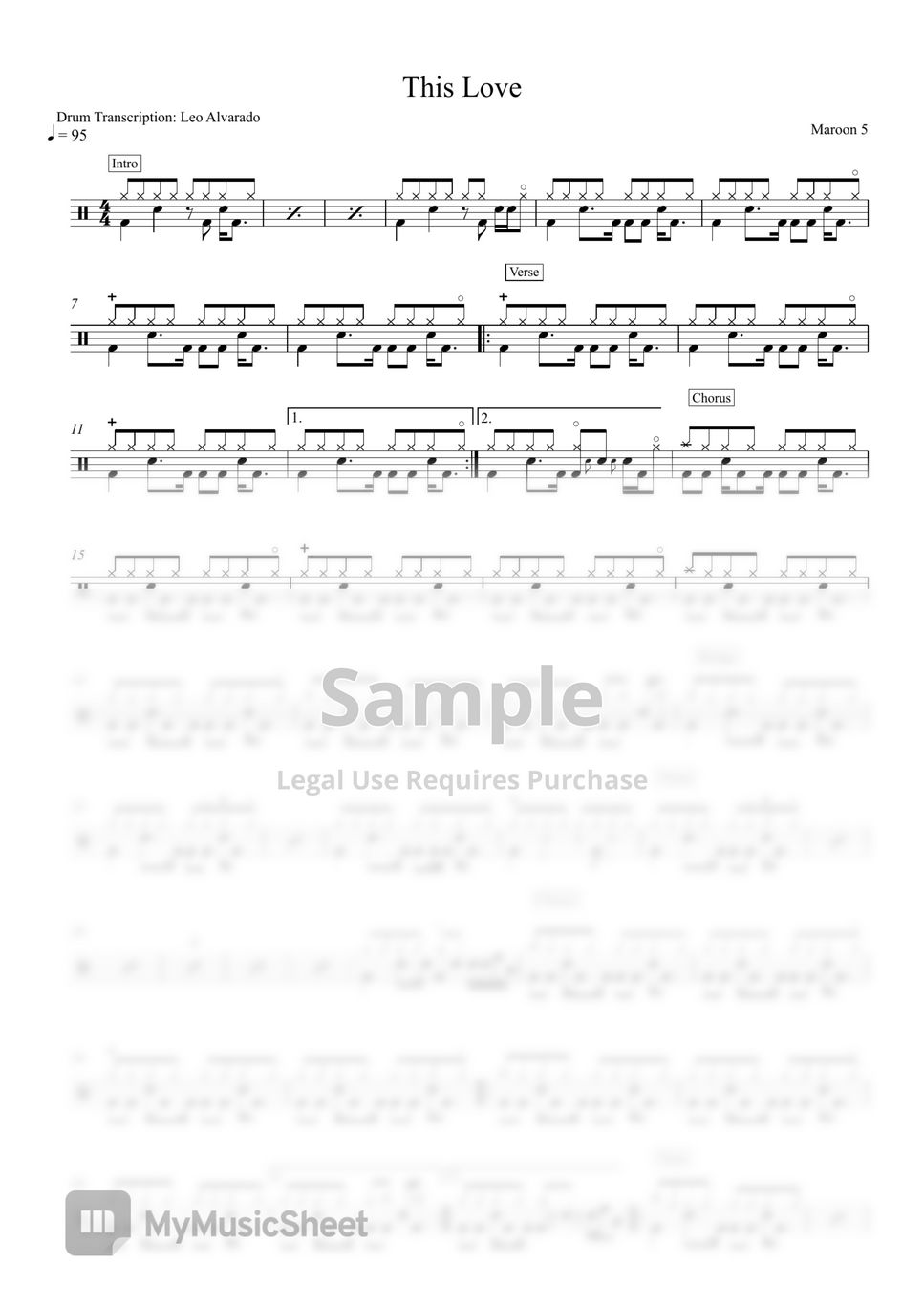 Maroon 5 - This Love Sheets by Drum Transcription: Leo Alvarado