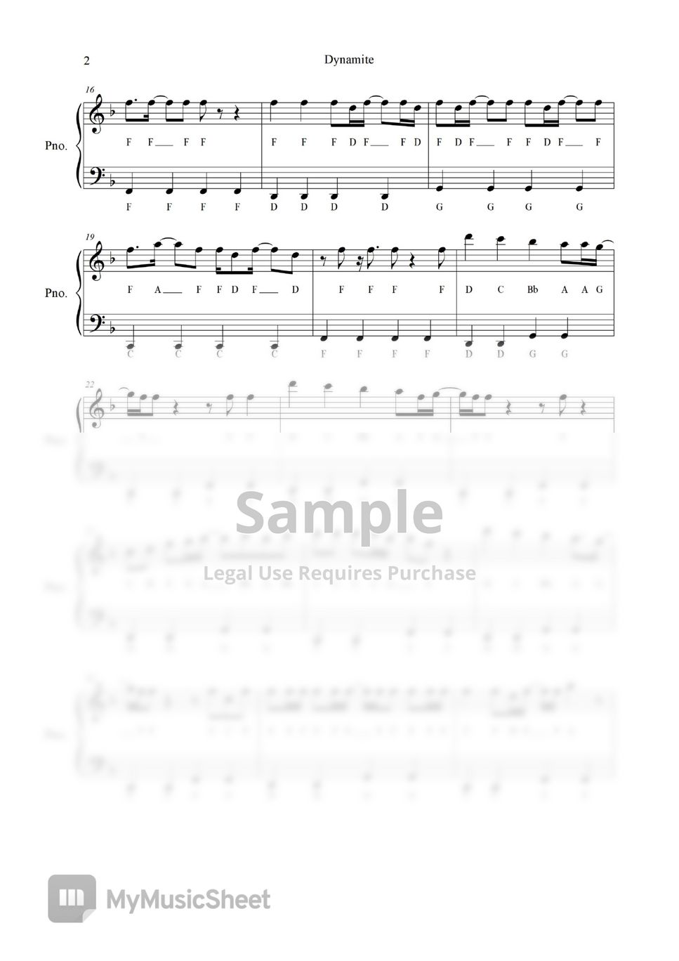 BTS - Dynamite(Notes Sheet Music for Piano ) by freestyle pianoman