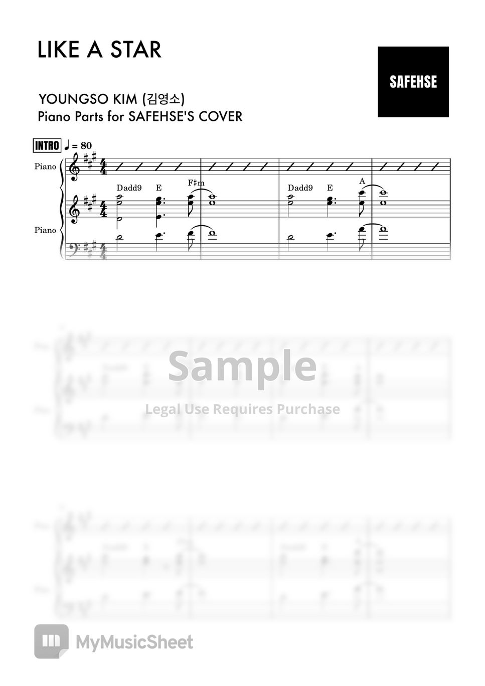 Youngso Kim - Like A Star (piano Parts For Safehse's Cover) Sheets By 