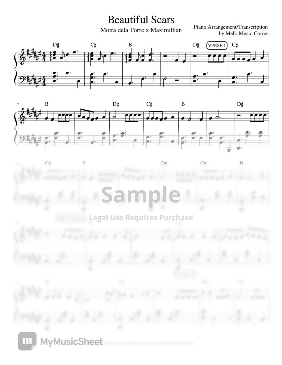 Maximillian - Beautiful Scars (piano sheet music) by Mel's Music Corner