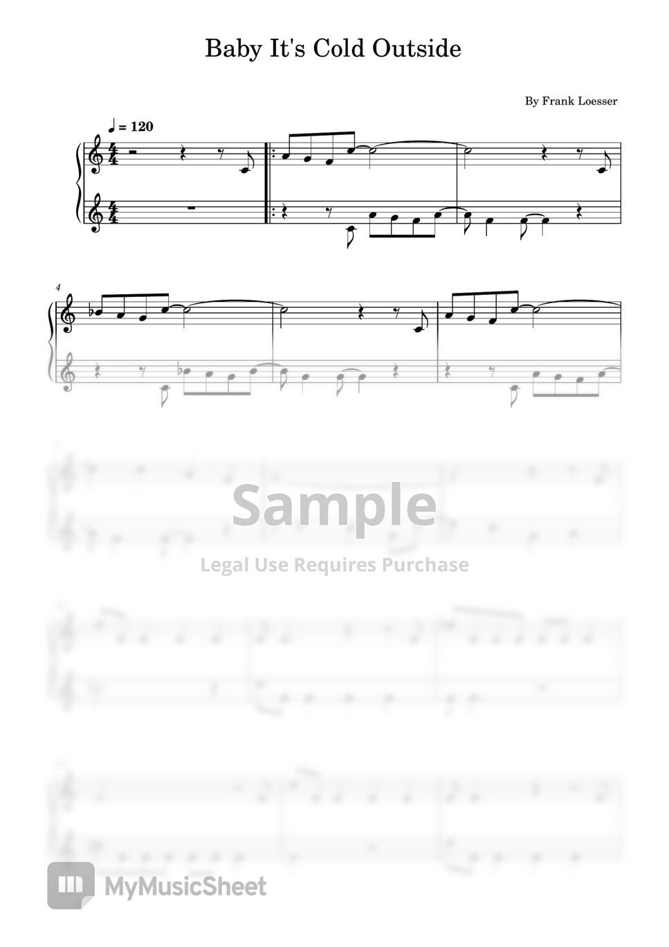 Frank Loesser - Baby It's Cold Outside (Easy Piano Sheet Music) 악보 by poon