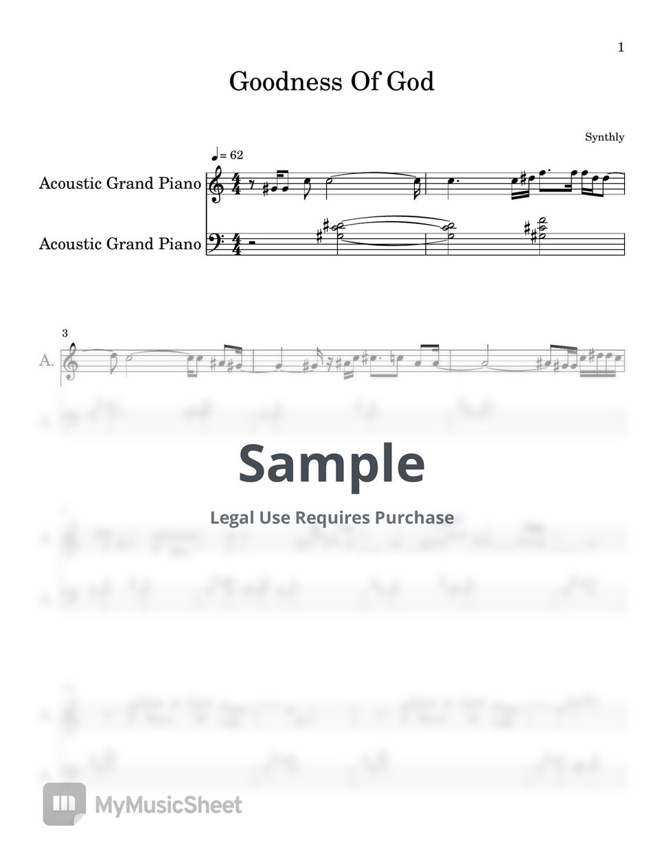 Bethel Music - Goodness Of God (EASY PIANO SHEET) by Synthly
