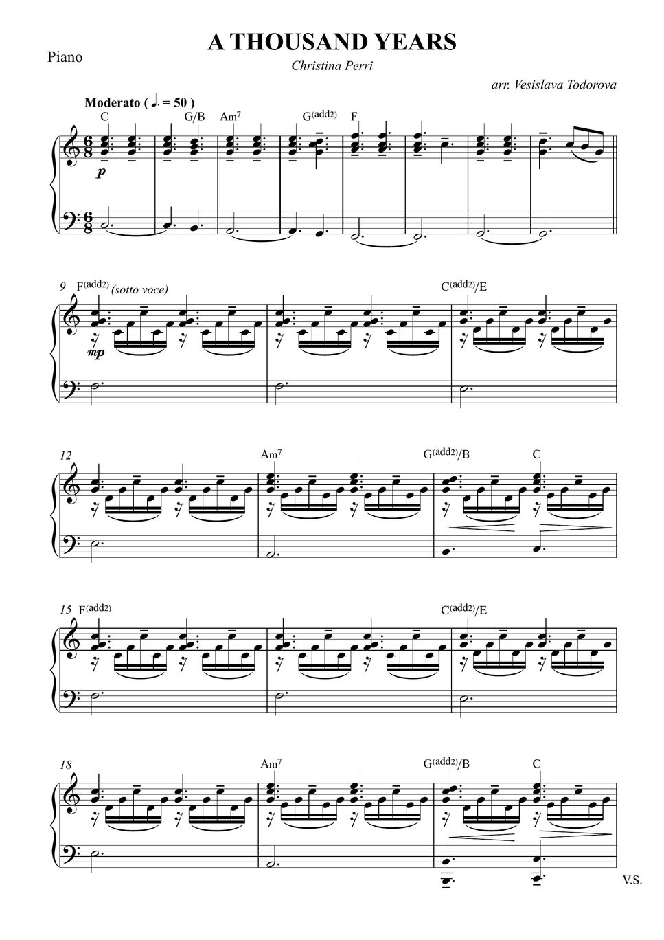 Christina Perri A Thousand Years Piano And Cello Sheets By Vesislava 3317