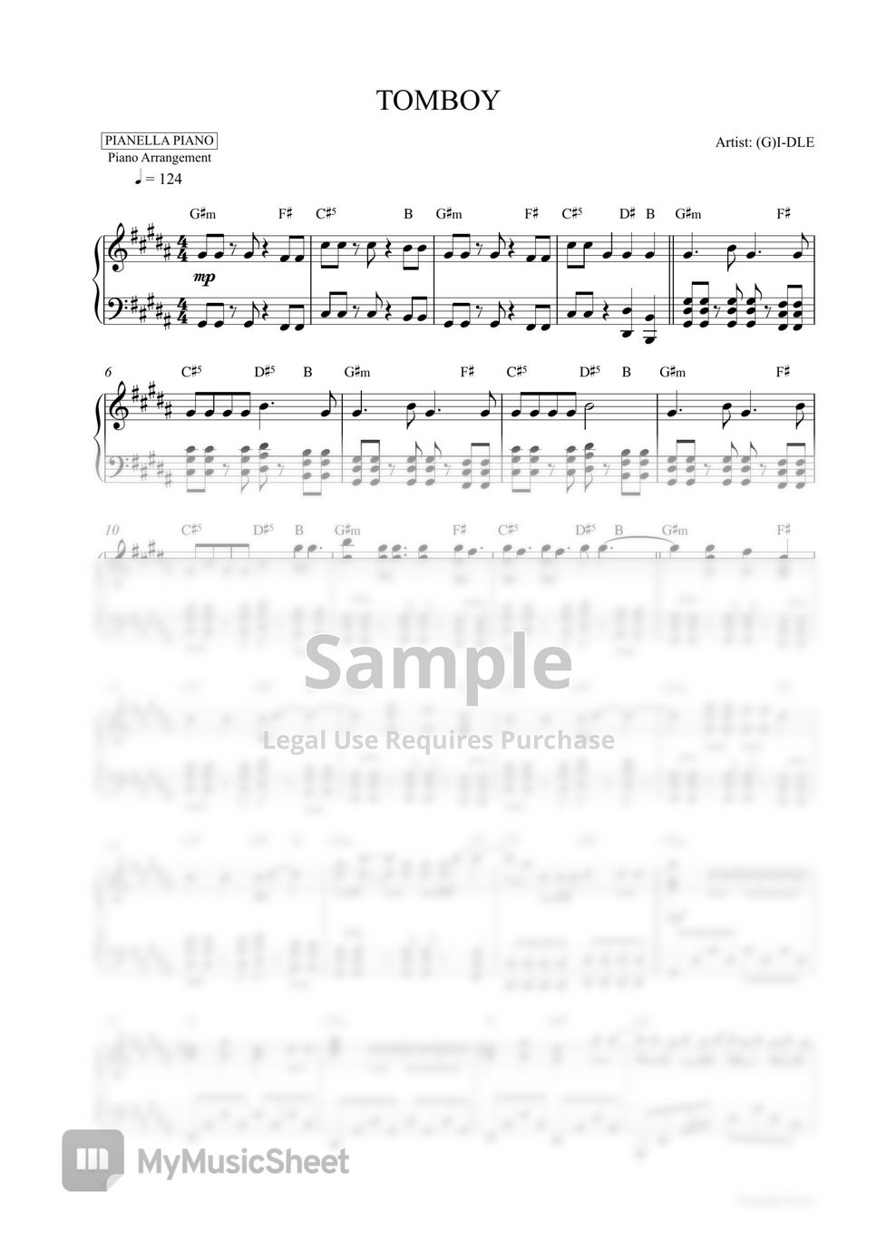 (G)I-DLE - TOMBOY (Piano Sheet) by Pianella Piano