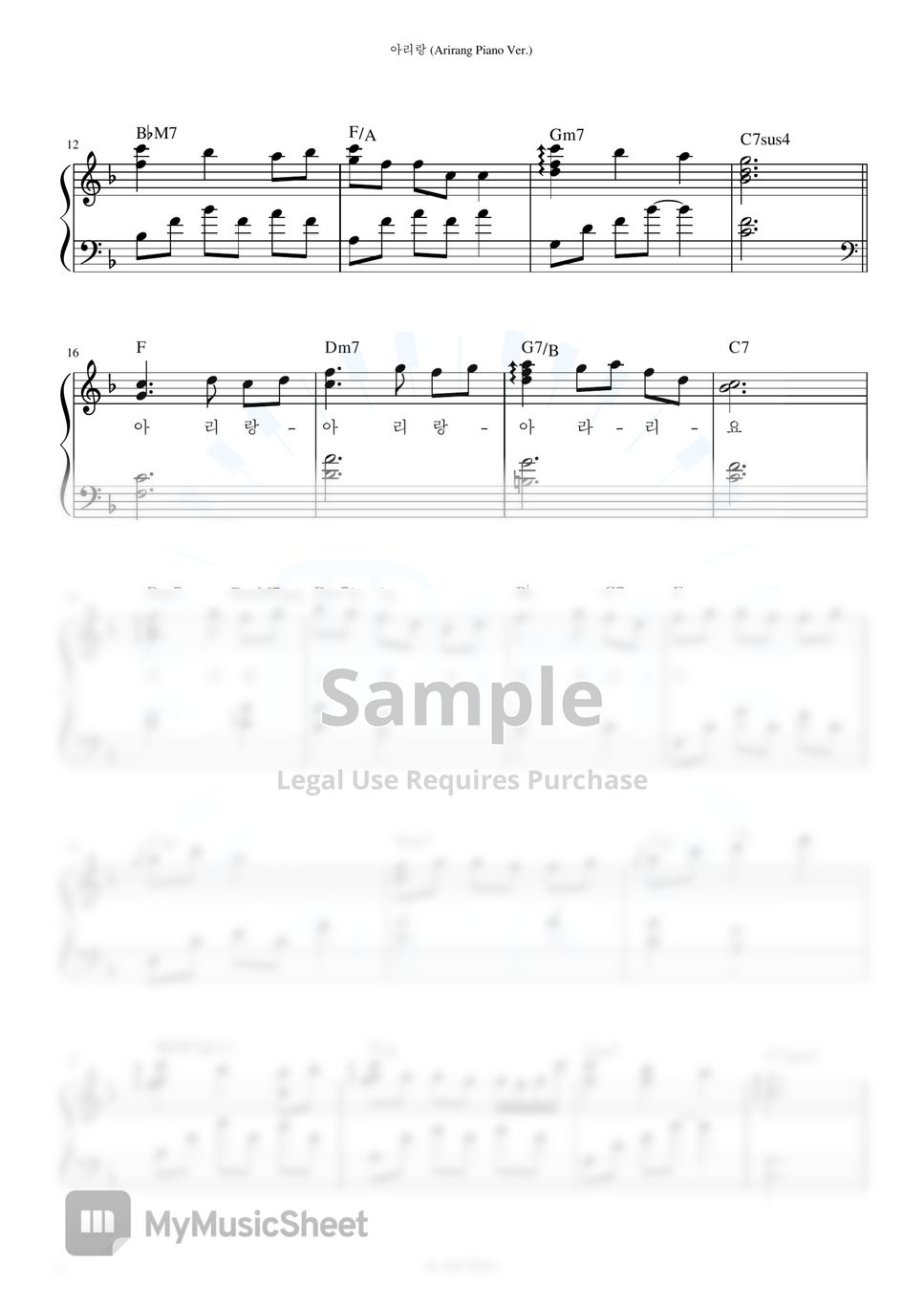 Korea Traditional Music 아리랑 (Arirang) (Piano Ver.) Sheets by mini Music