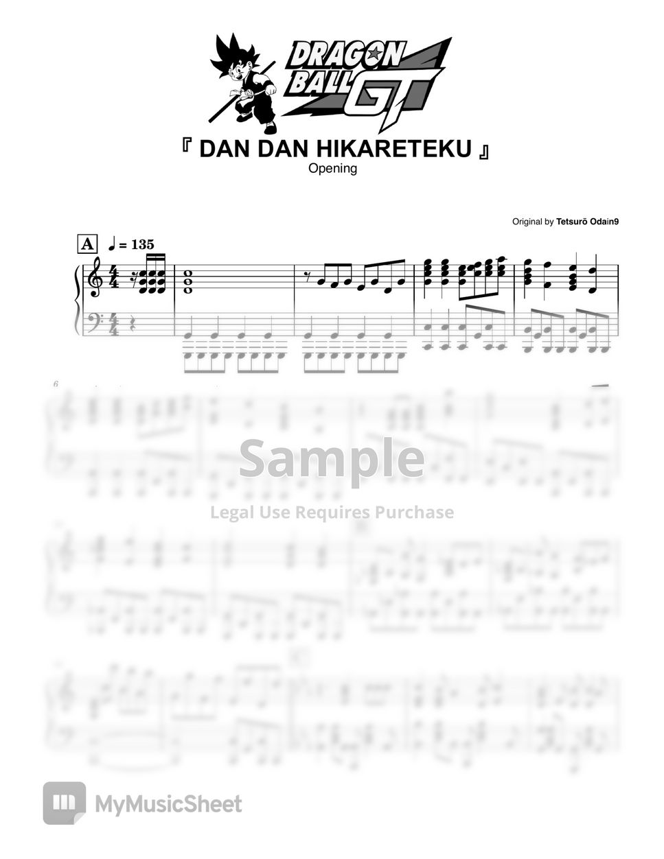 Dragon Ball GT Opening Dan Dan Hikareteku Sheets by aldebaran