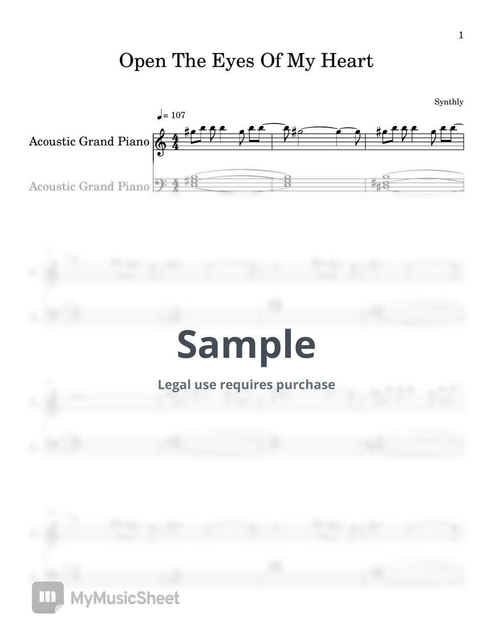 Synthly - Open The Eyes Of My Heart (EASY PIANO SHEET) by Synthly