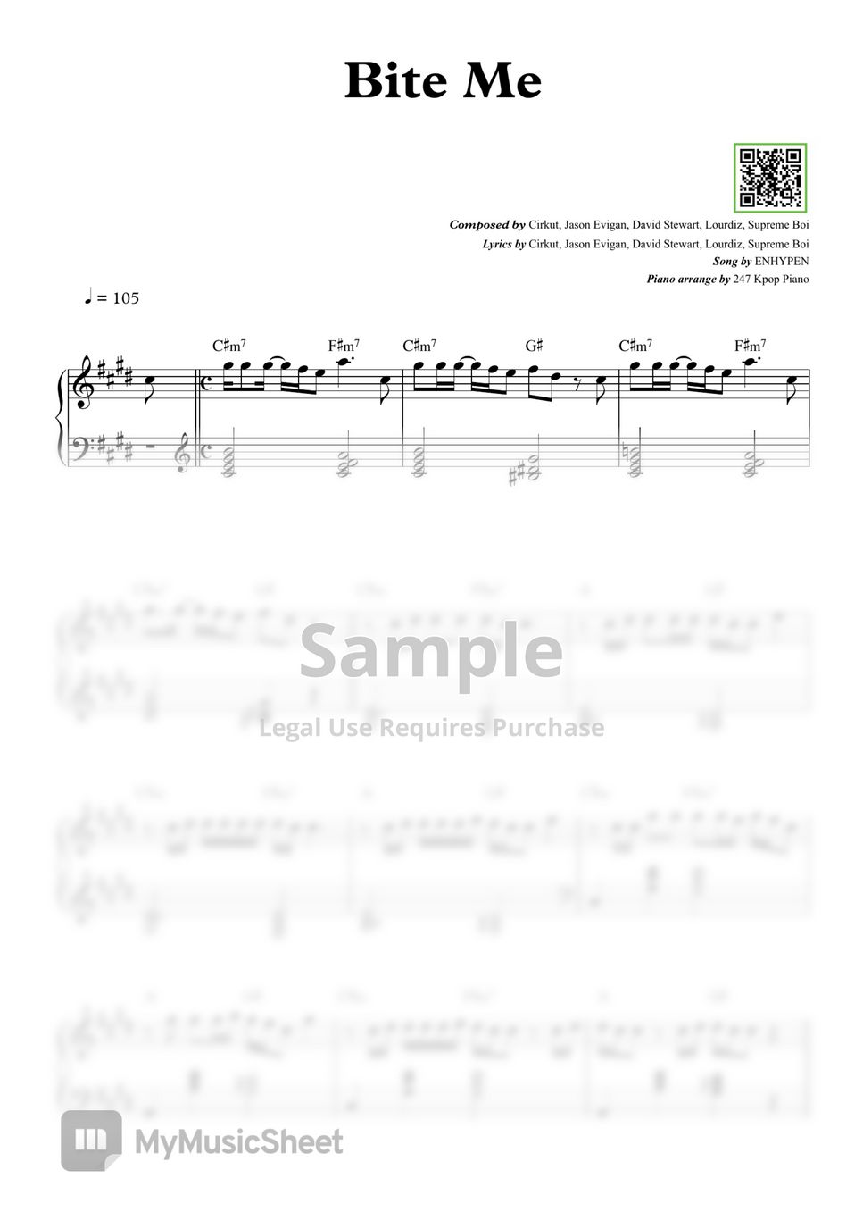 ENHYPEN Bite Me(Original Key) Sheets by 247KpopPiano
