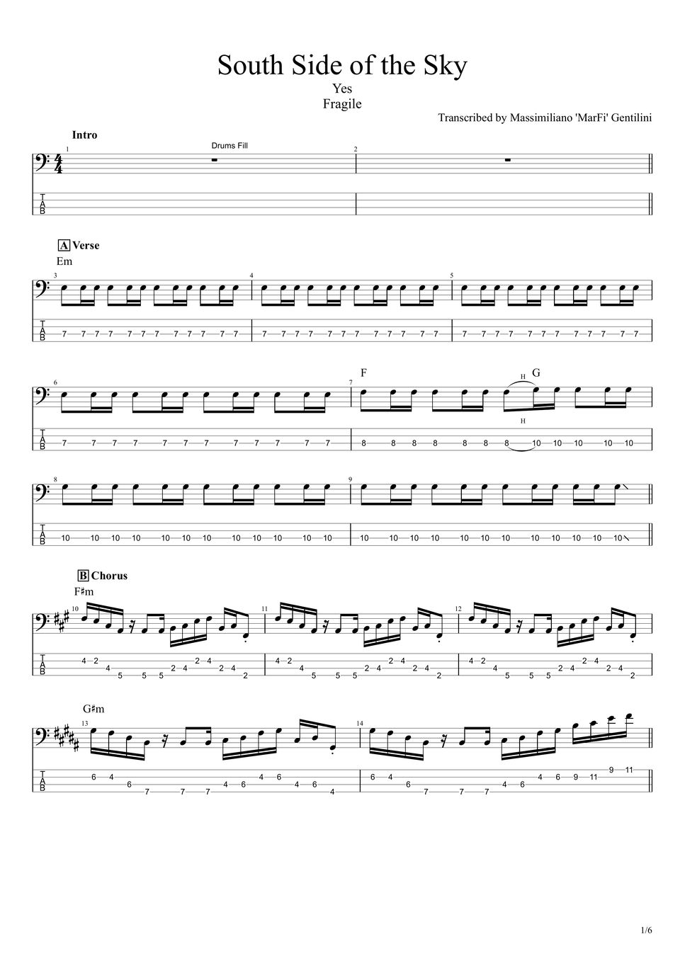 Yes south side of the sky partitura by massimiliano gentilini