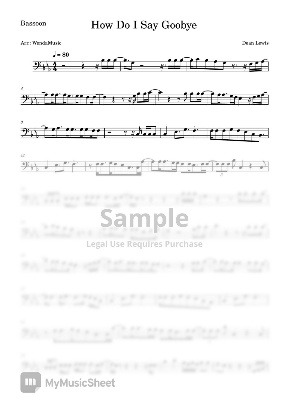 Dean lewis how do i say goodbye bassoon sheets by wendamusic