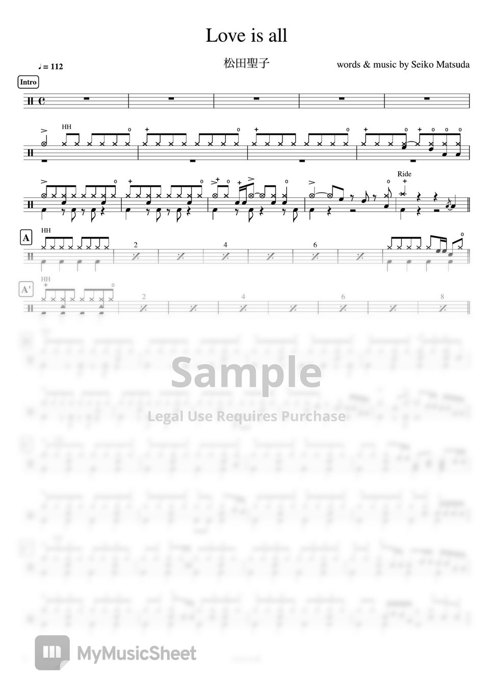 松田聖子 - Love is all by Cookai's J-pop Drum sheet music!!!