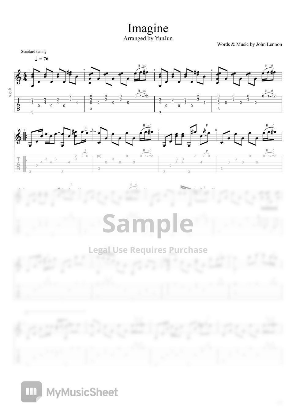 Imagine (John Lennon) - Partition /Tablature GUITARE, version