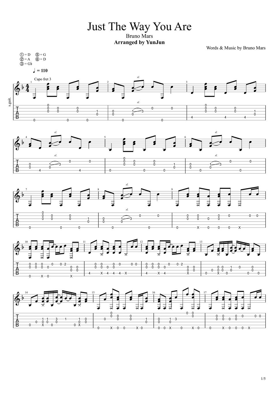 bruno-mars-just-the-way-you-are-fingerstyle-guitar-solo-sheets