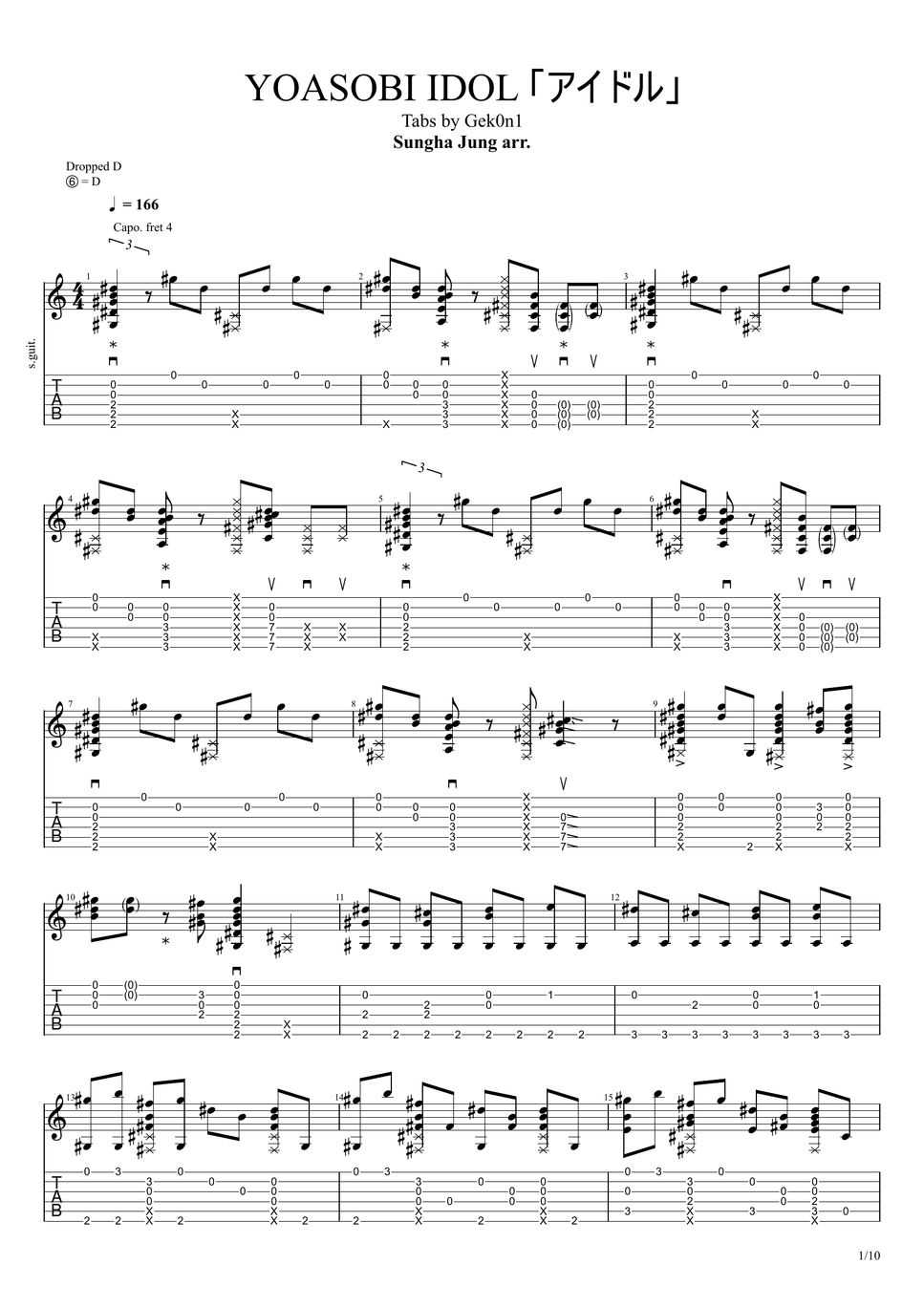 YOASOBI - IDOL「アイドル」 (Sungha Jung's arr) Acoustic Guitar TAB PDF | Sungha  Jung | mymusic5, image size:967x1368
