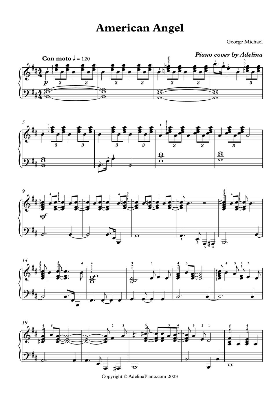 George michael american angel sheet by adelina piano