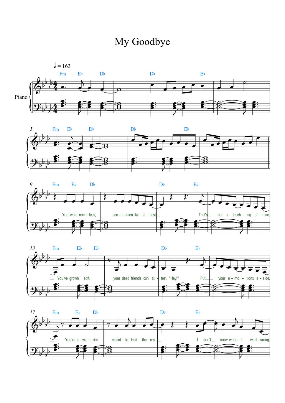 My goodbye sheet music epic lyrics