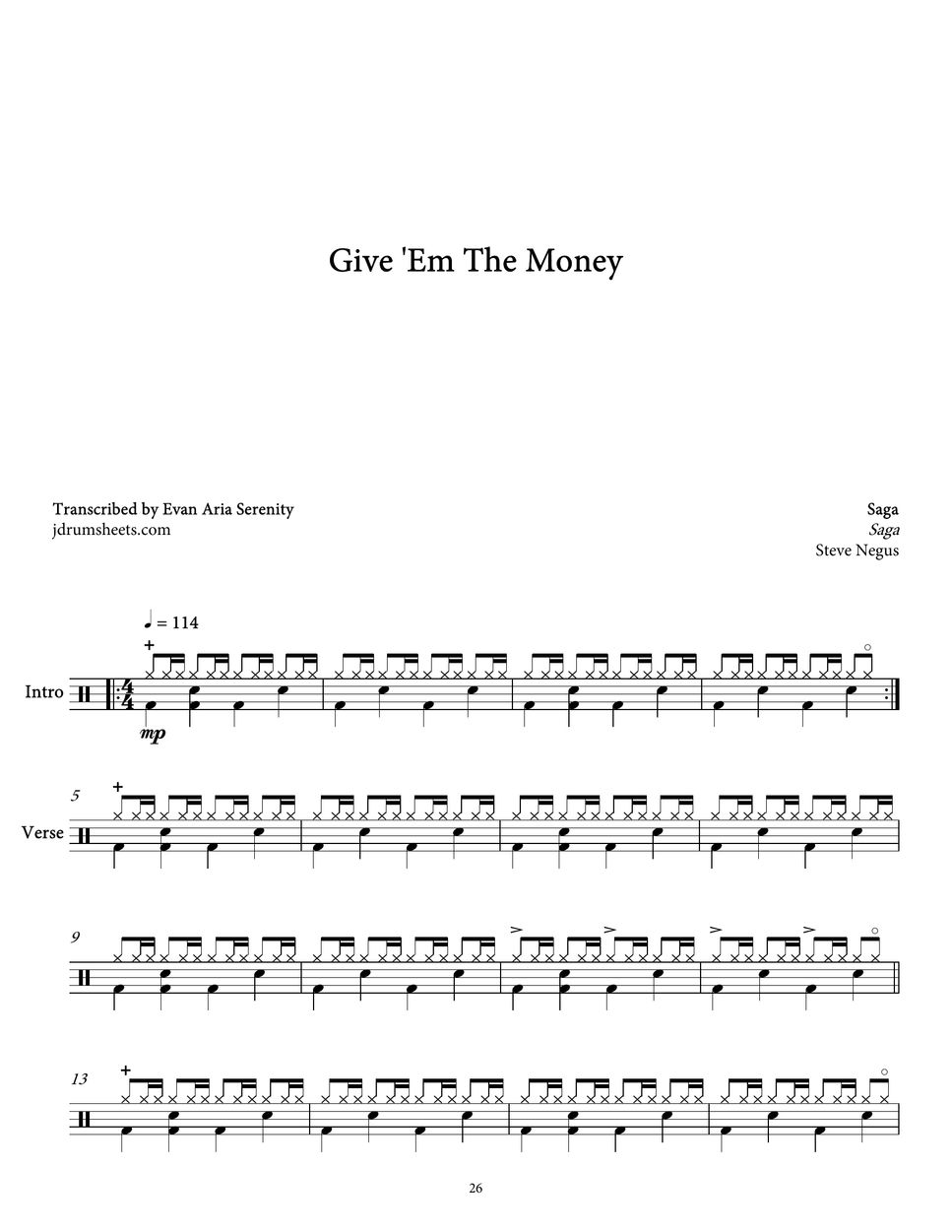 Saga - Give 'Em The Money by Jaslow Drum Sheets