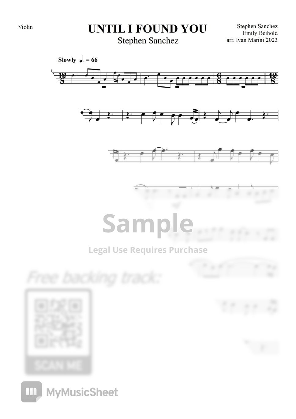 Stephen Sanchez UNTIL I FOUND YOU (for Violin and Piano or free