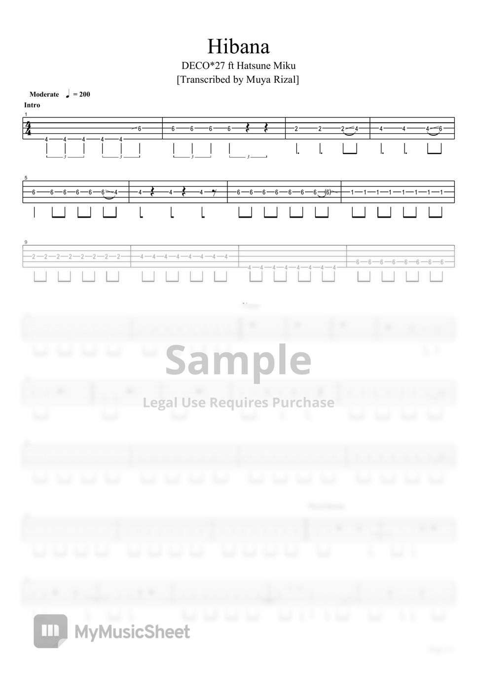 DECO*27 - HIbana (Bass TAB) 베이스 기타 타브 PDF | Muya | mymusic5