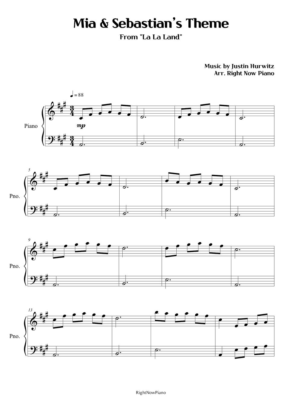 La La Land Mia Sebastian s Theme Sheets By Right Now Piano