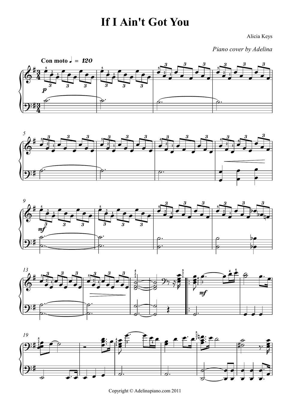 Alicia keys if i ain t got you sheets by adelina piano