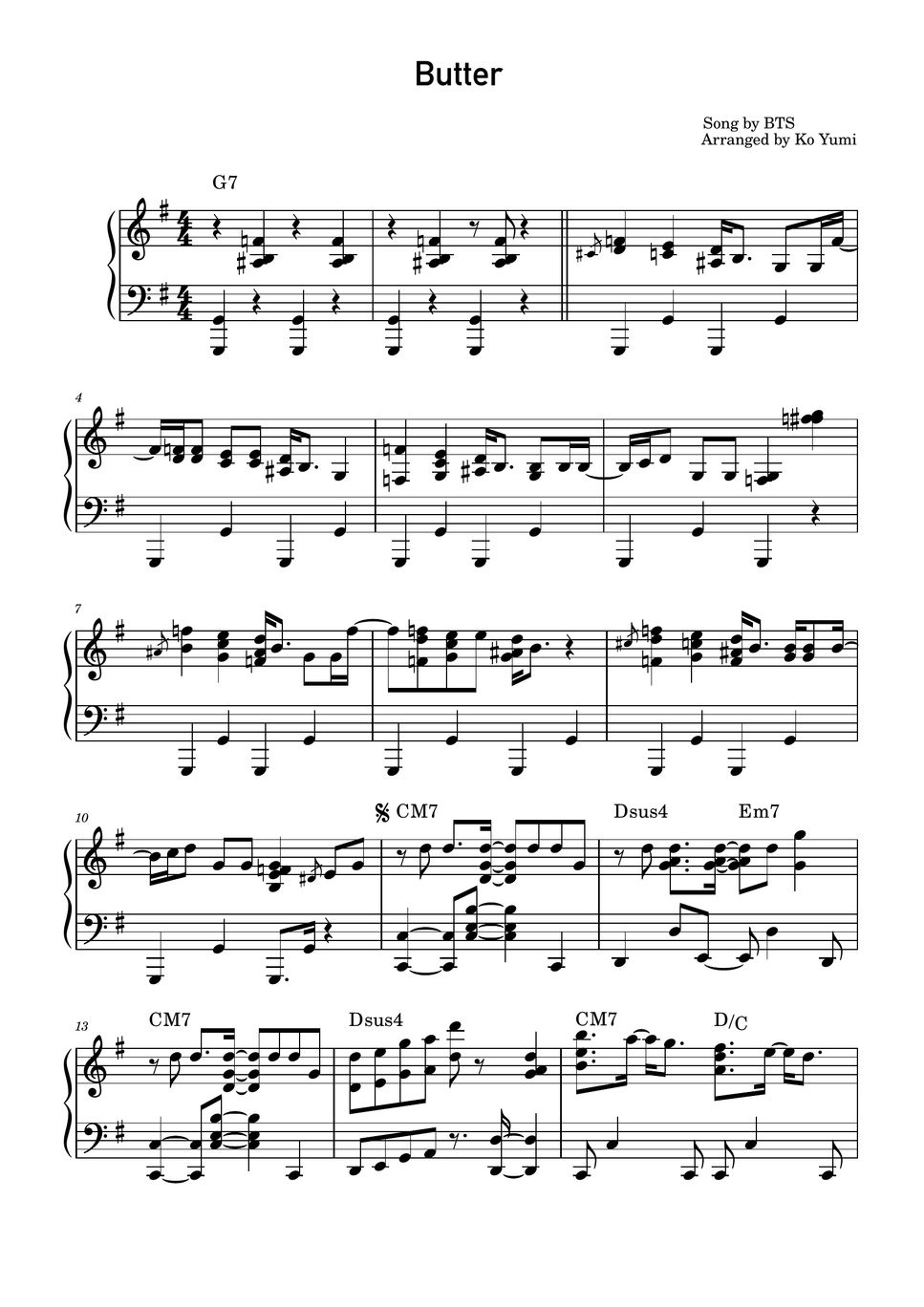 BTS Butter (G key) Sheets by KoYumi Music