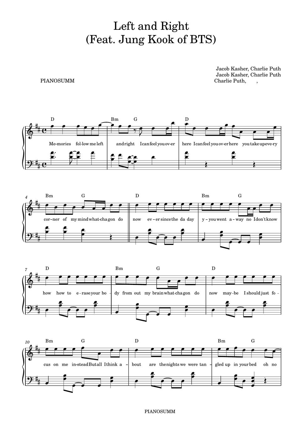 Charlie puth jungkook bts left and right by pianosumm
