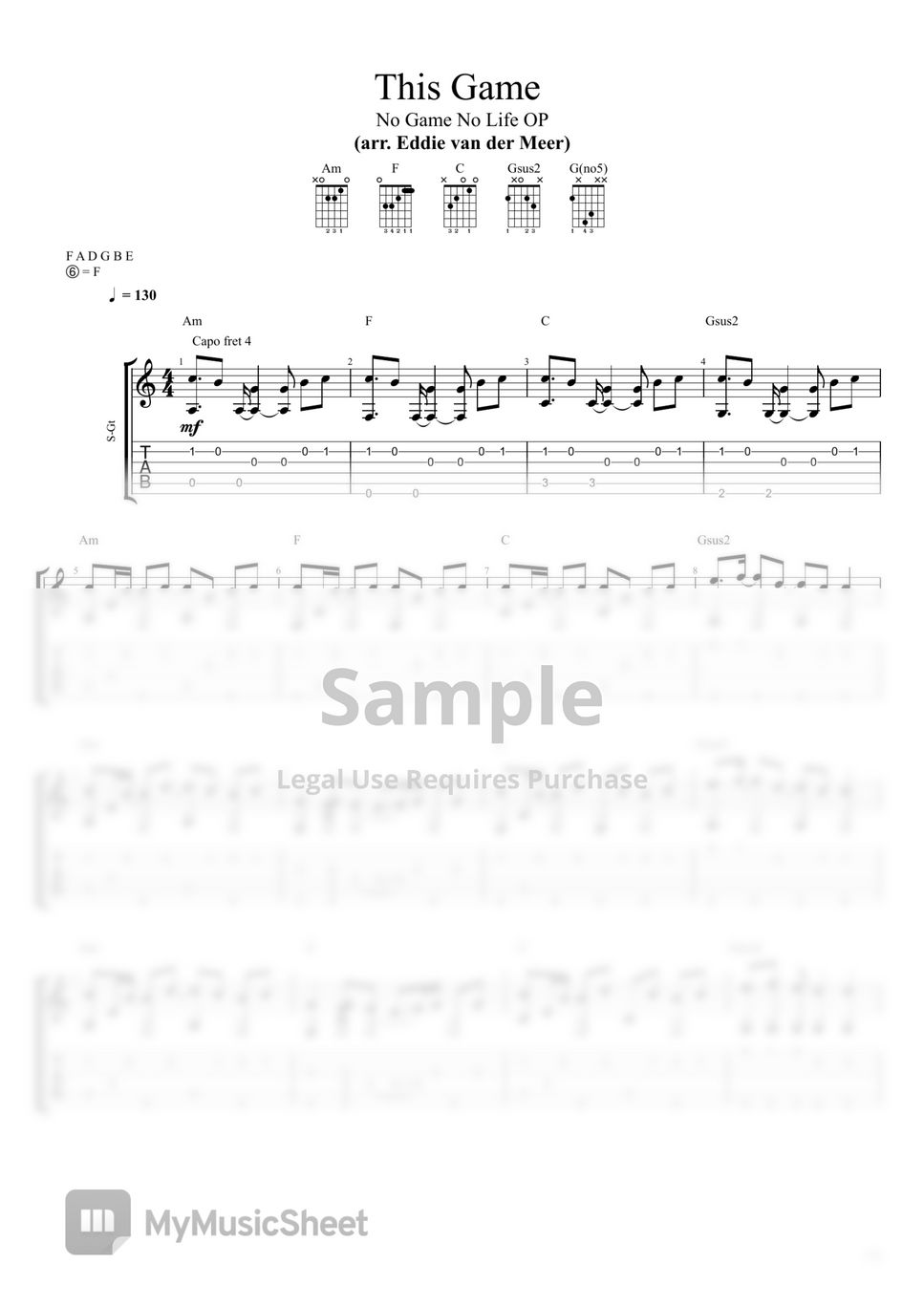 No game no life this game fingerstyle sheets by eddie van der meer
