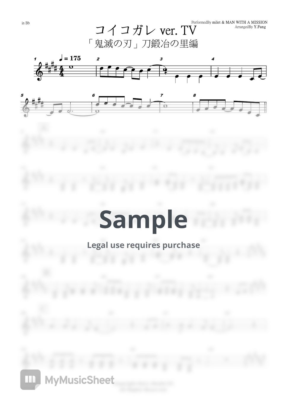 MAN WITH A MISSION x Milet - Koi Kogare (C/ Bb/ F/ Eb Solo Sheet Music) by FungYip