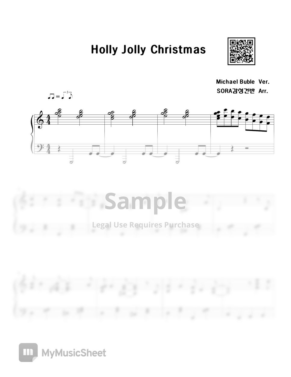 마이클 부블레 - 홀리졸리크리스마스 (Holly Jolly Christmas Michael Buble  piano cover / music sheet) by SORA감성건반