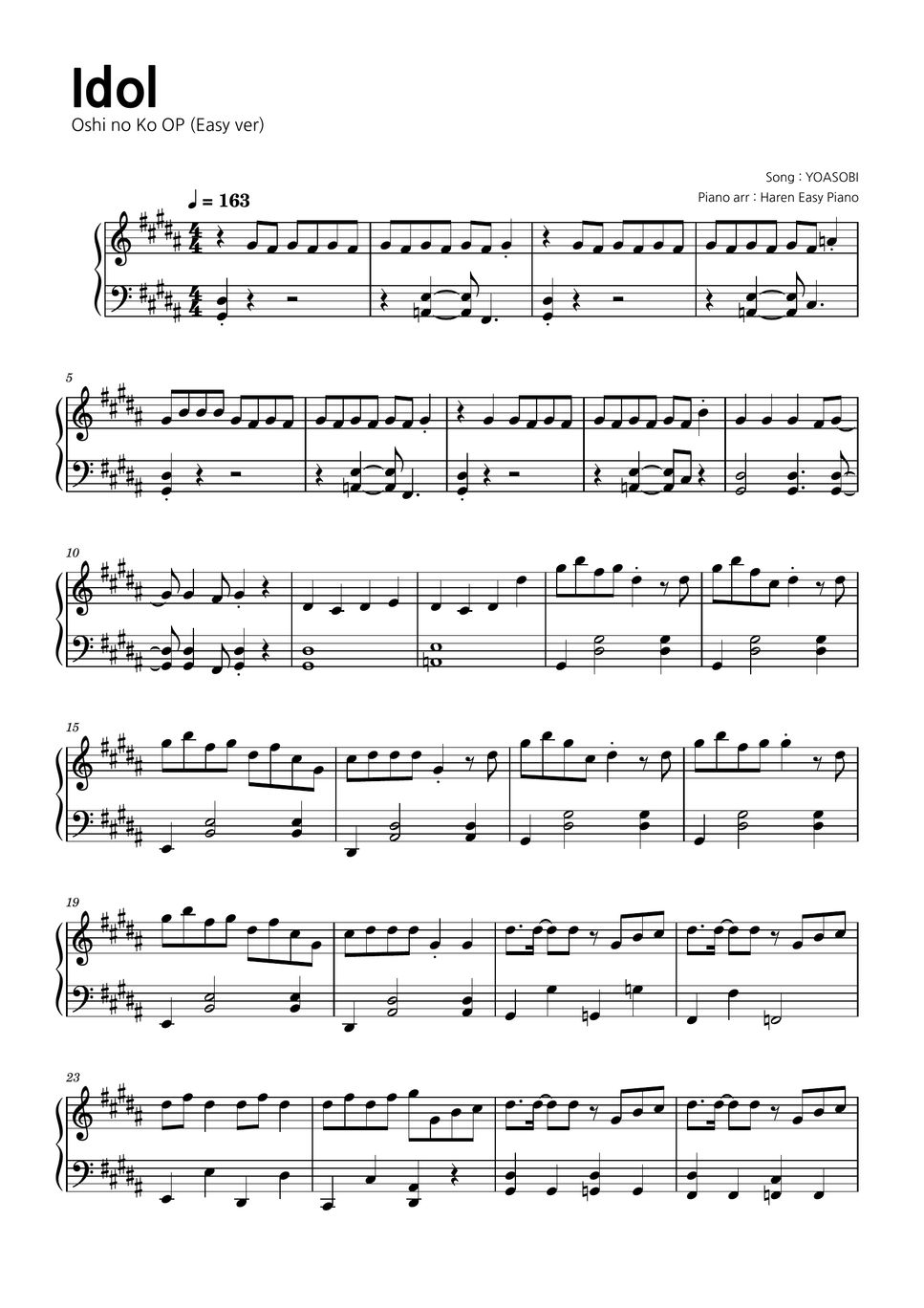 Idol Yoasobi Oshi No Ko Opening Easy Sheet Music Sexiezpicz Web Porn