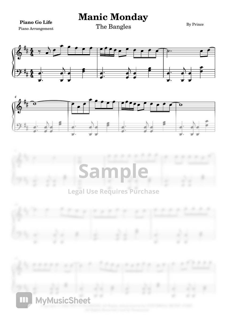 The bangles manic monday sheets by piano go life