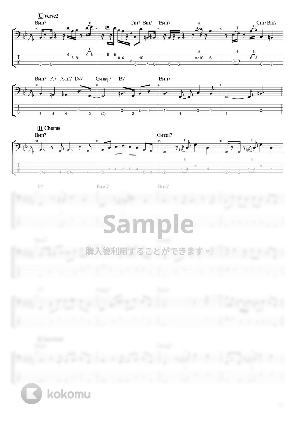 Kroi - Page (ベース Tab譜 4弦) by T's bass score