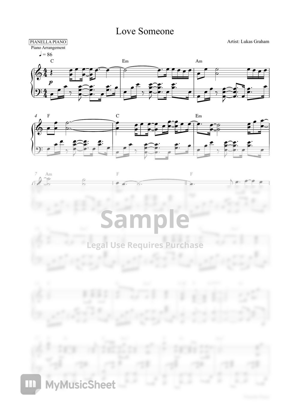 Lukas Graham - Love Someone (Piano Sheet) by Pianella Piano