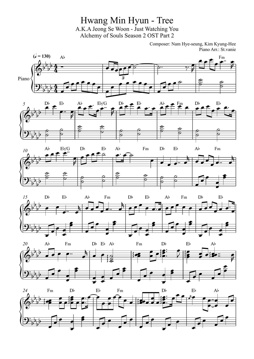 Hwang Min Hyun 황민현 Tree 나무 (바라만 본다 2) 악보 by St.vanie
