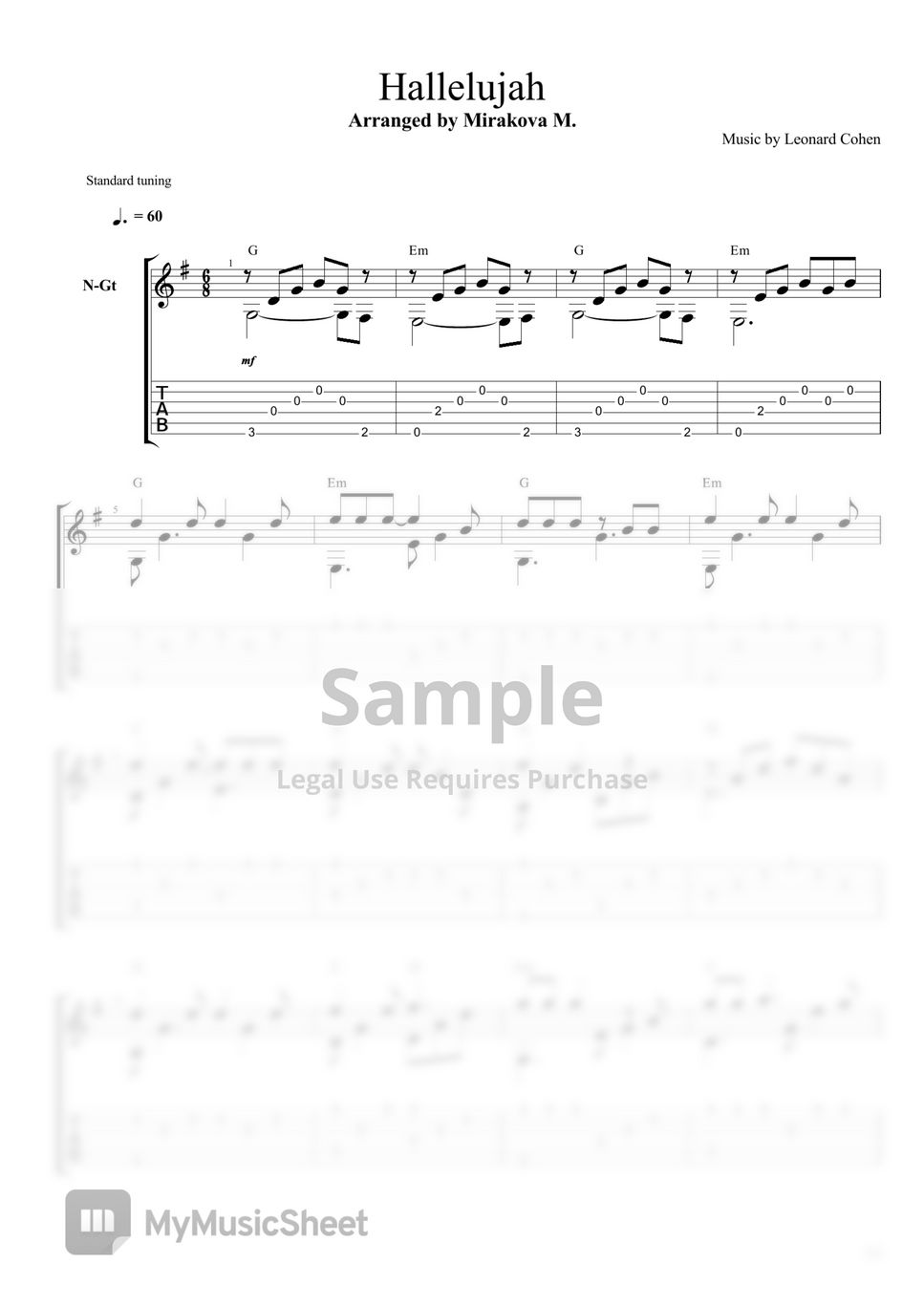 Leonard Cohen Hallelujah Tab + 1staff by Marina Mirakova