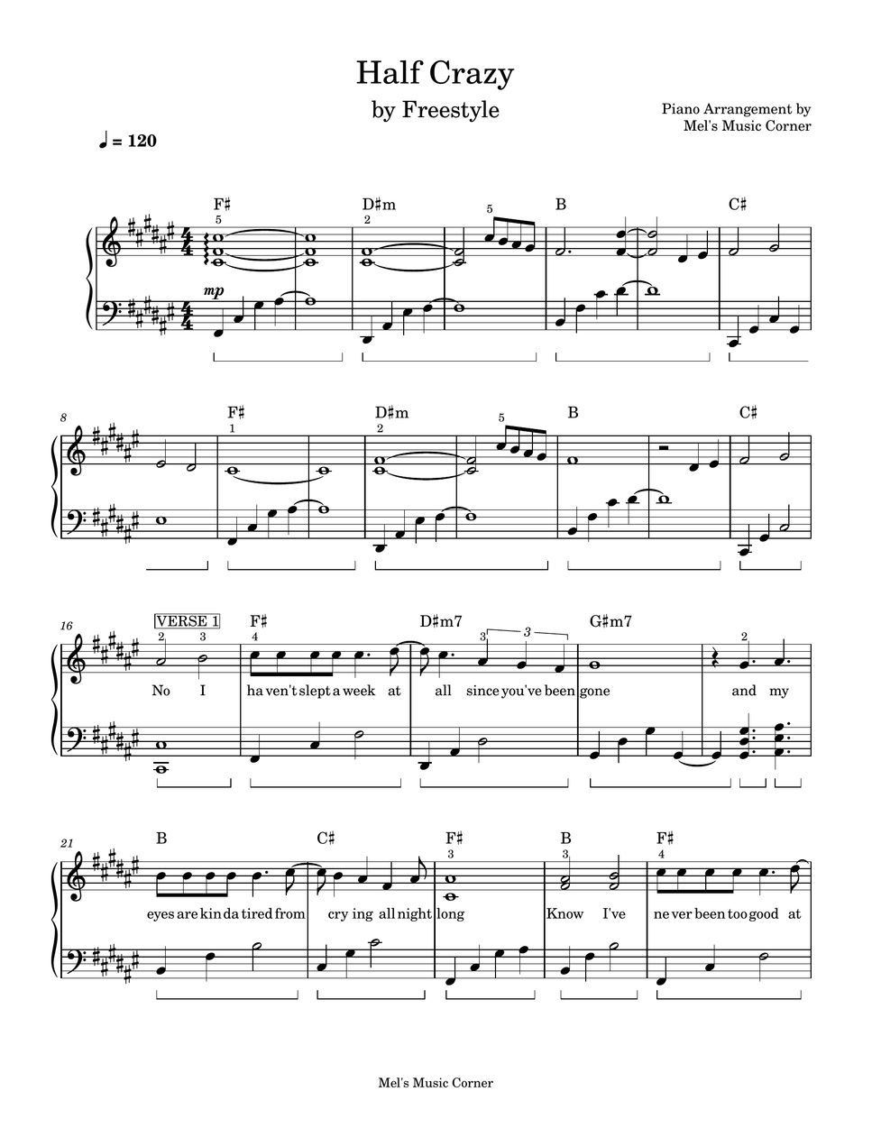 Freestyle Half Crazy Piano Sheet Music Sheets By Mel S Music Corner