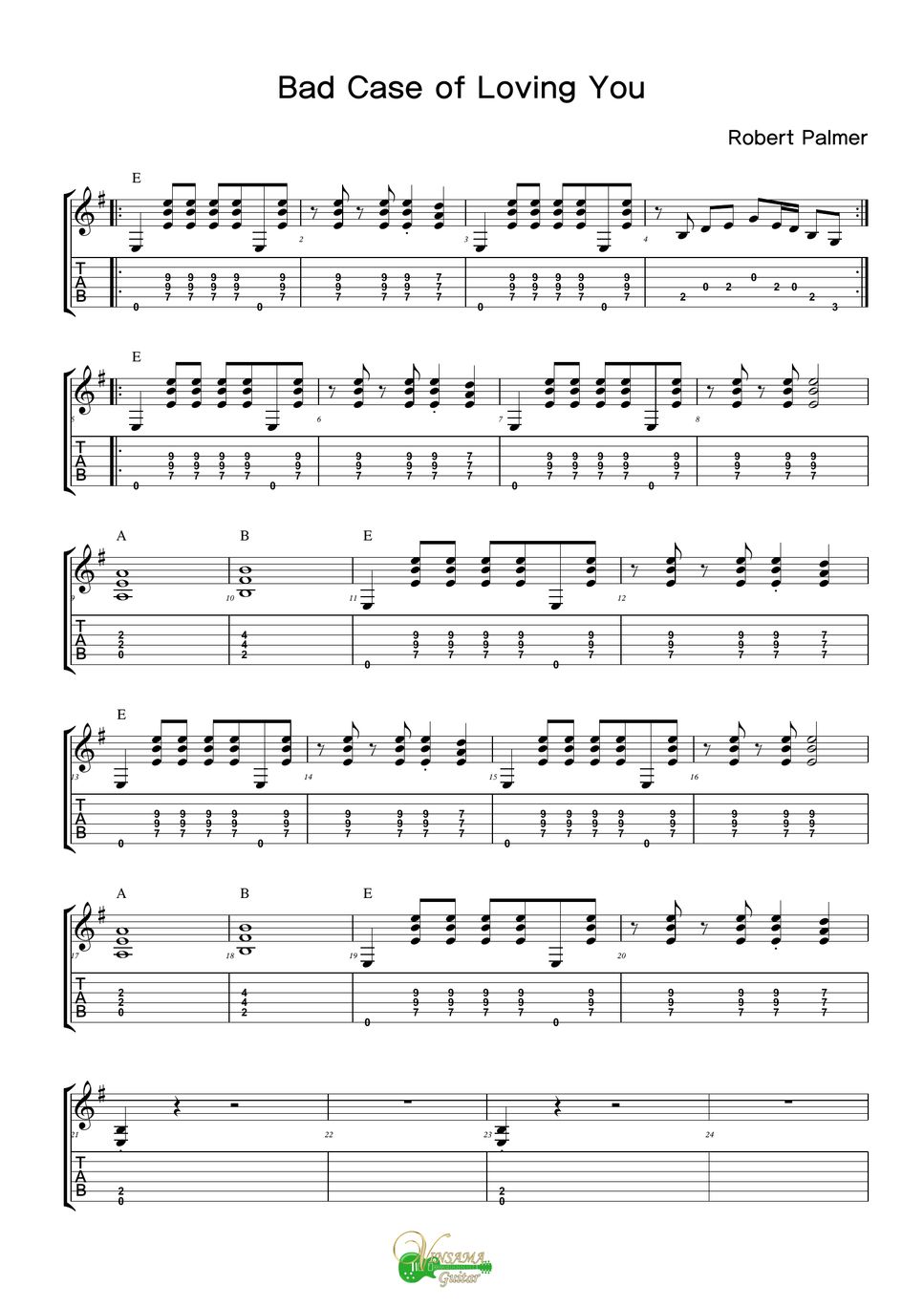 Robert palmer bad case of loving you tab 1staff by 