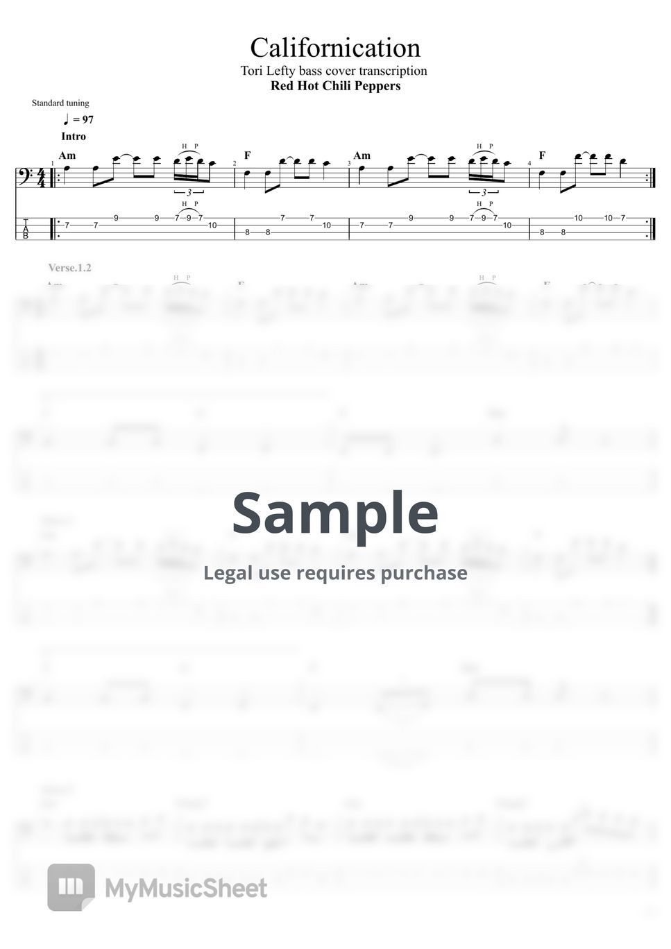 Red Hot Chili Peppers Californication Tab + 1staff by Tori Lefty