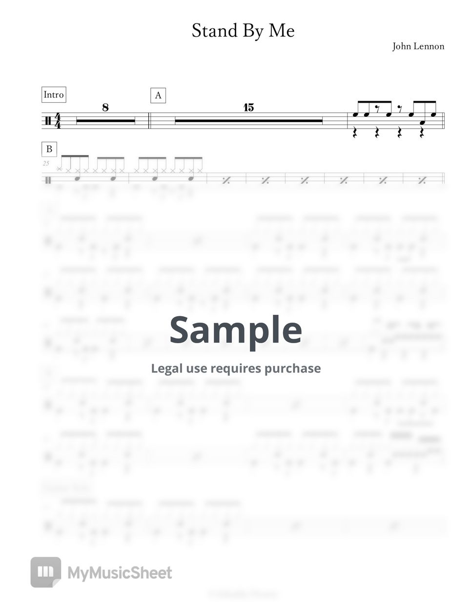 John Lennon Stand By Me Sheets by Arkadia Drums