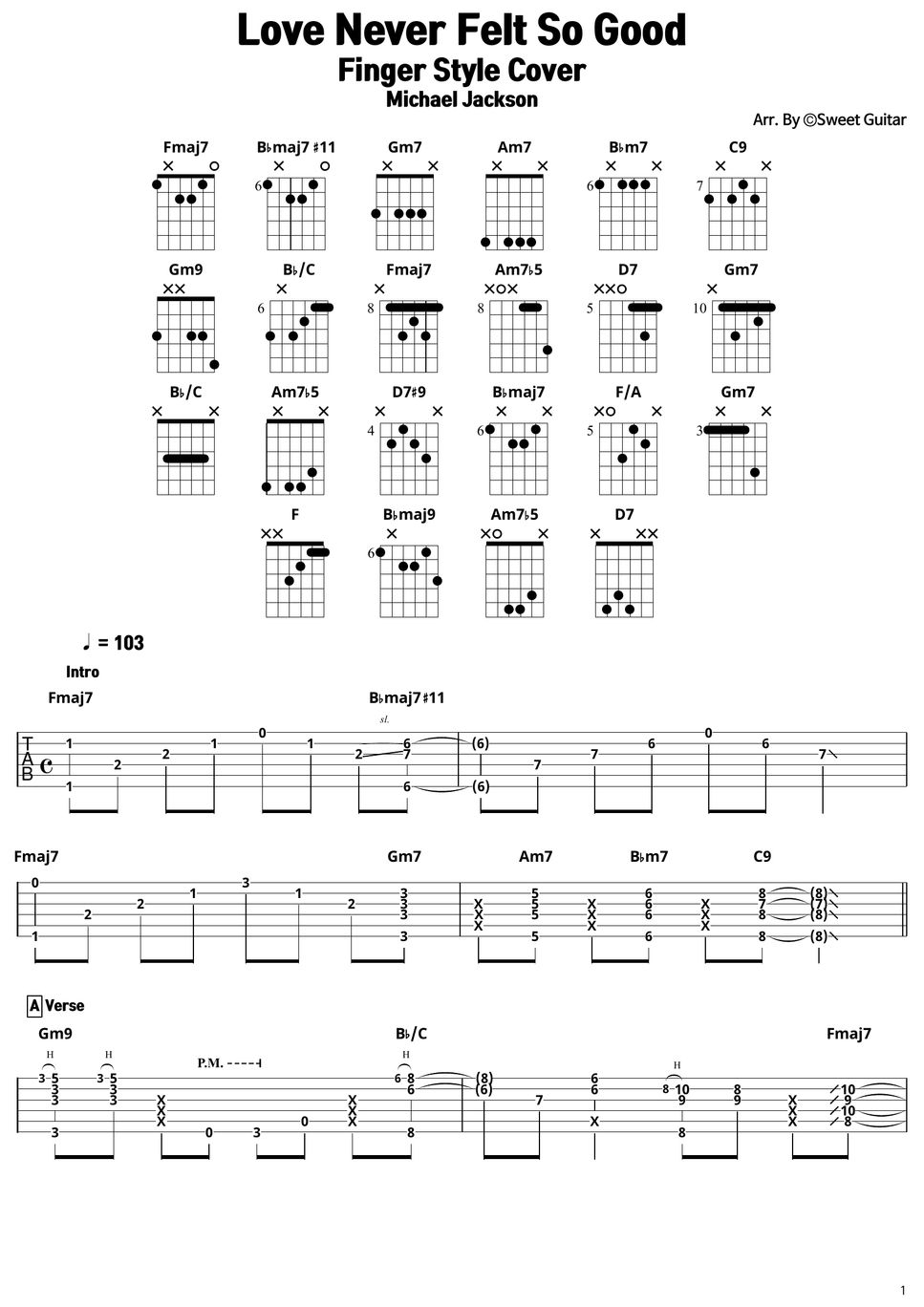 Love Never Felt So Good Acoustic Guitar Fingerstyle Tabs Chordsㅣmichael Jackson Sheet