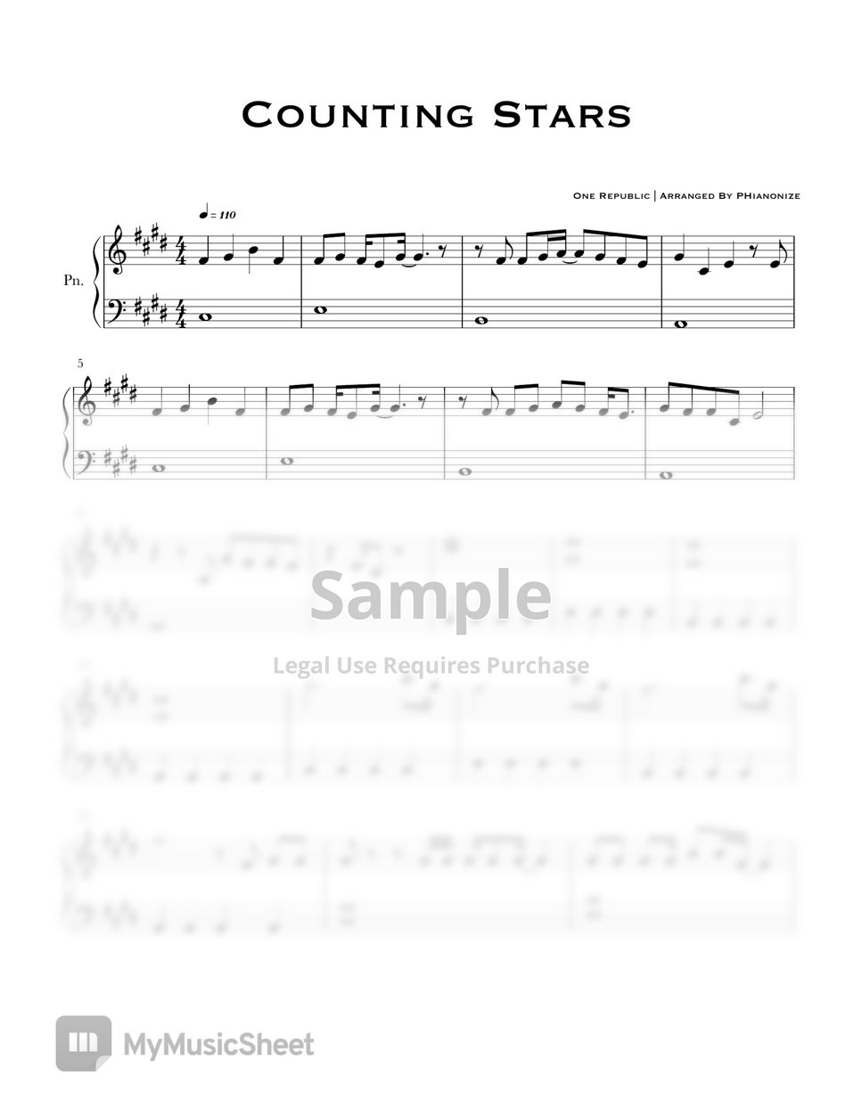 One Republic - Counting Stars (Easy Version) Sheets by PHianonize