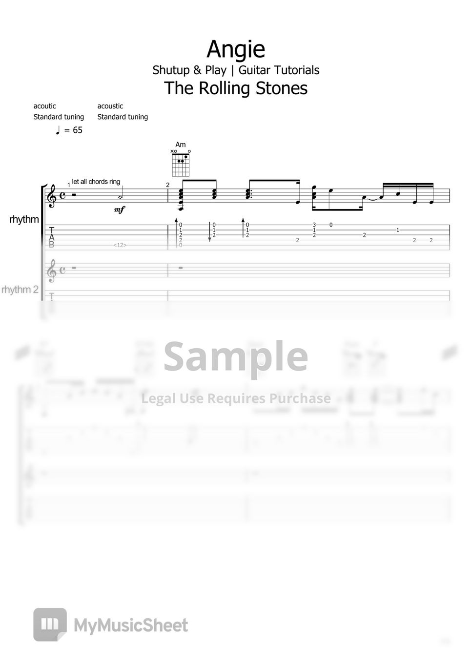 The rolling stones angie sheets by shutup play guitar tutorials
